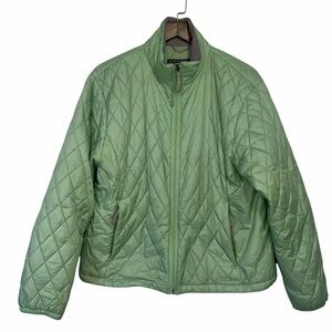 L.L. Bean Green Diamond Quilted Jacket Womens Large Full Zip Mock Neck Pockets